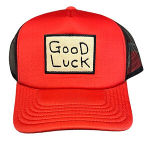 Undead Unluck Anime Good Luck Red and Black Trucker Hat with Mesh Snapback NWT